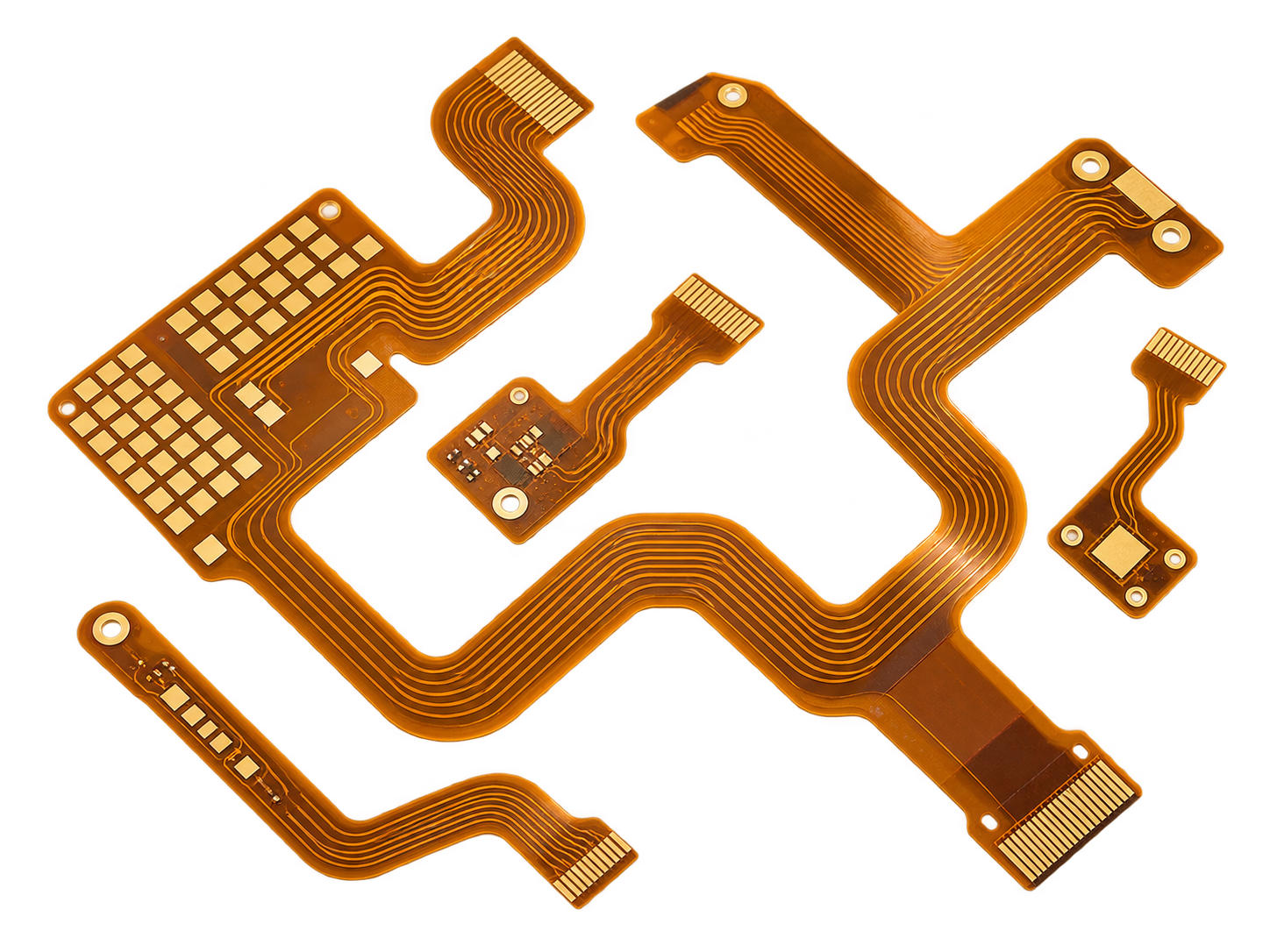Orange flexible circuit with gold finger contact areas